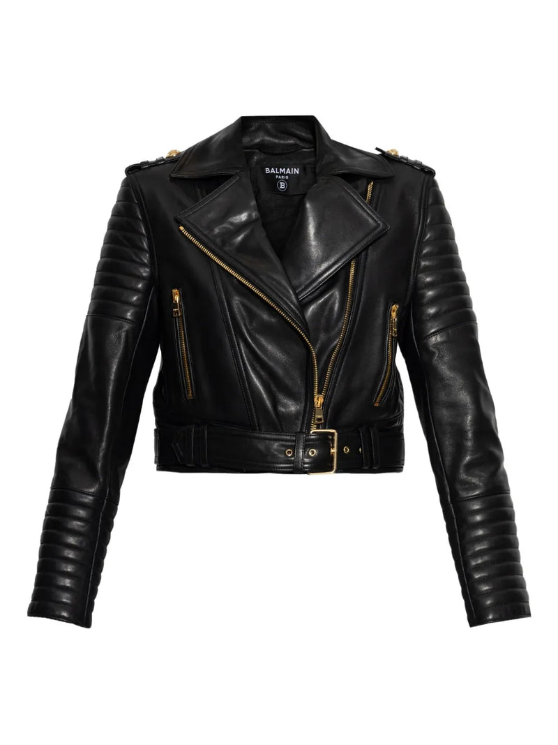 asymmetrical-zip leather jacket
