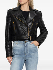 asymmetrical-zip leather jacket