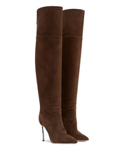 100MM metallic-heel suede over-the-knee boots