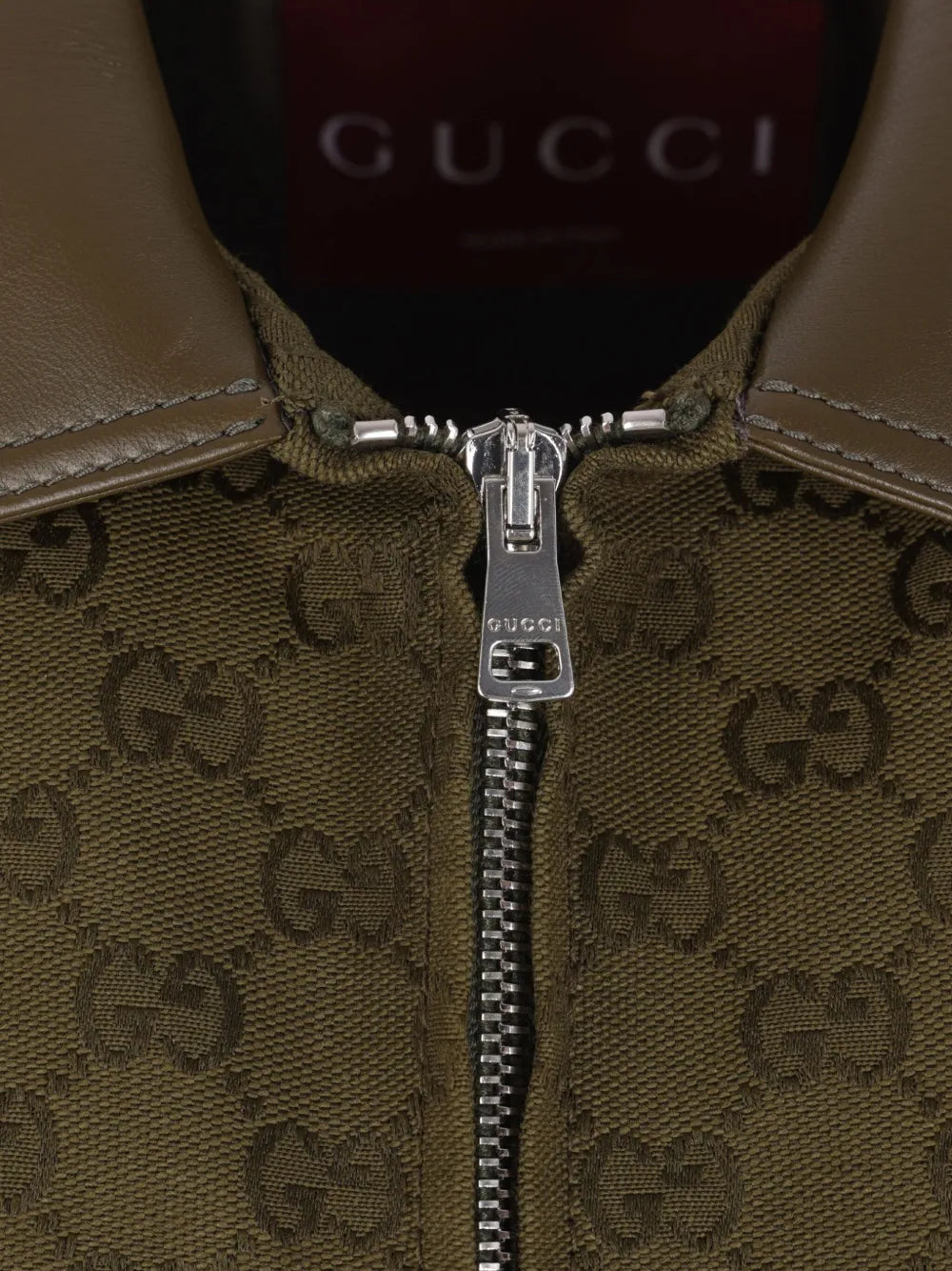 GG monogram leather-collar coat