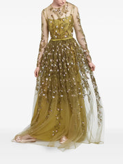 embroidered tulle long dress