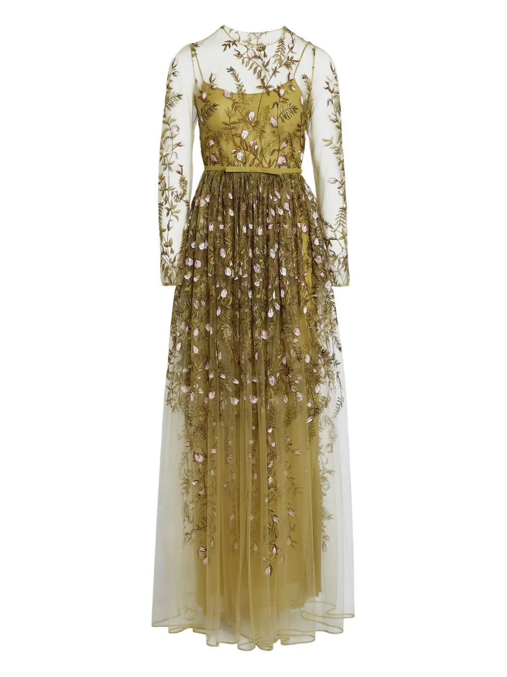 embroidered tulle long dress