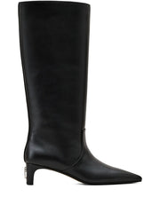 pointed-toe leather boots