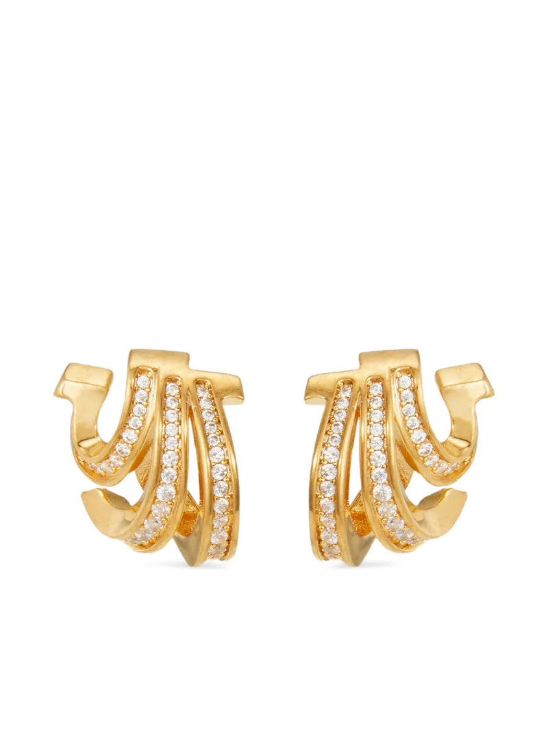 Triple-Gancini crystal-hoop earrings