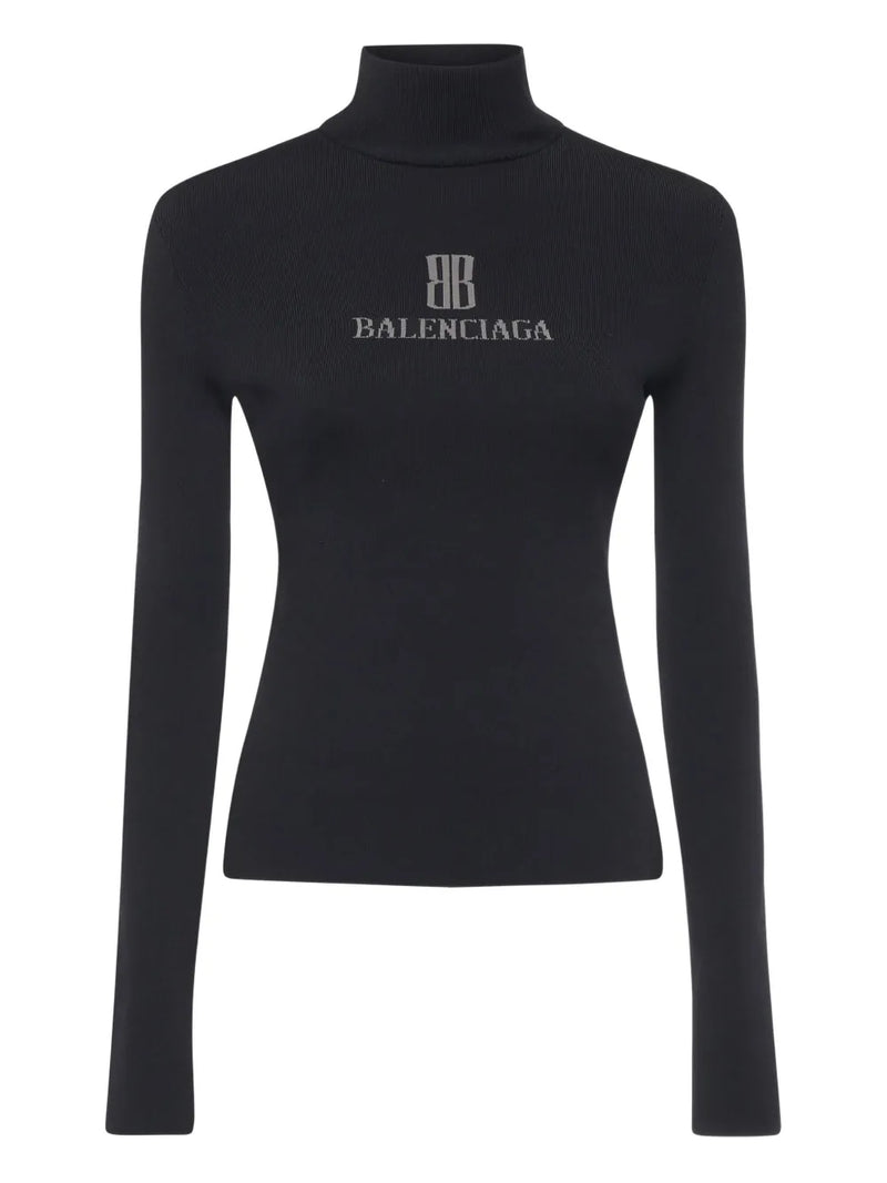 logo-detail ribbed turtleneck top