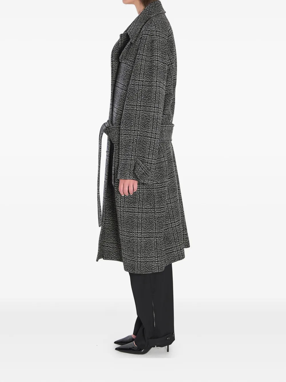 One Layer checked belted coat