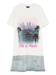graphic-print layered mini dress