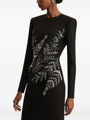 fern-embroidered long-sleeve gown
