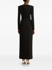 fern-embroidered long-sleeve gown