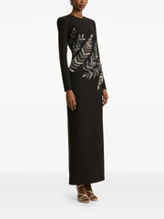 fern-embroidered long-sleeve gown
