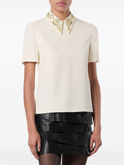 embellished-collar short-sleeve top