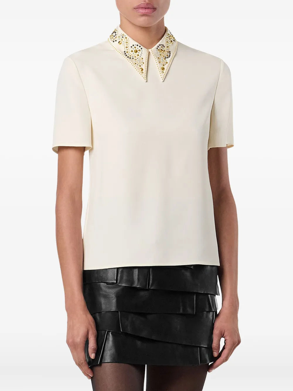 embellished-collar short-sleeve top