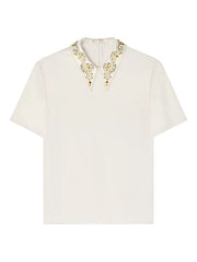 embellished-collar short-sleeve top