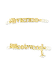 Amelia pearl-embellished brand name bracelets (set of two)