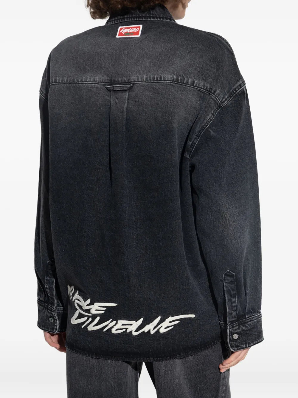 flower-embroidered denim shirt