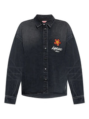 flower-embroidered denim shirt
