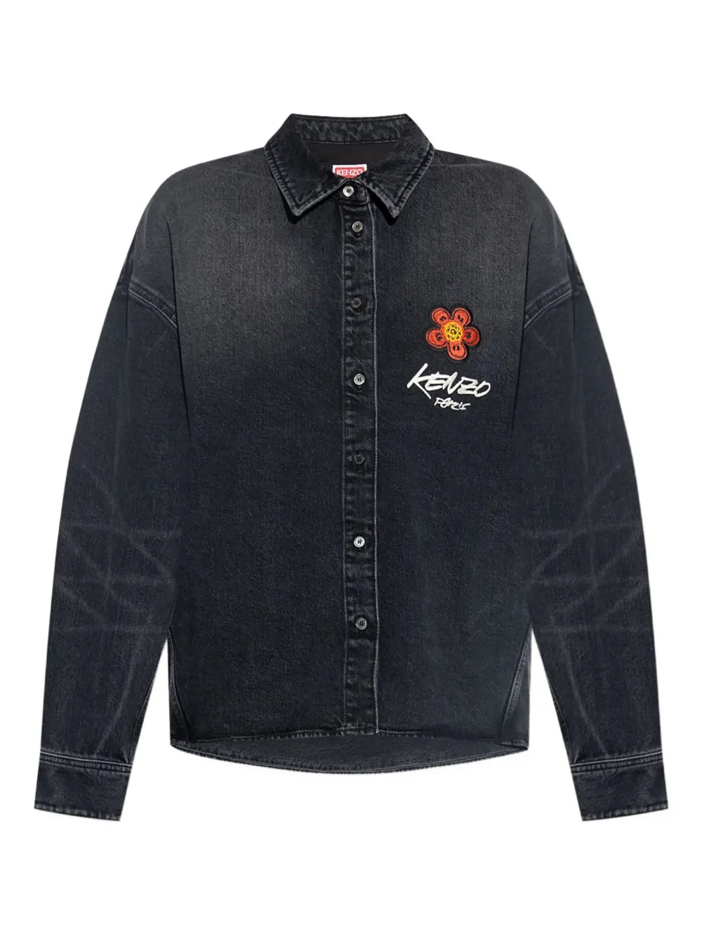flower-embroidered denim shirt