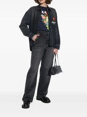 flower-embroidered denim shirt