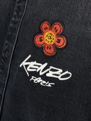 flower-embroidered denim shirt