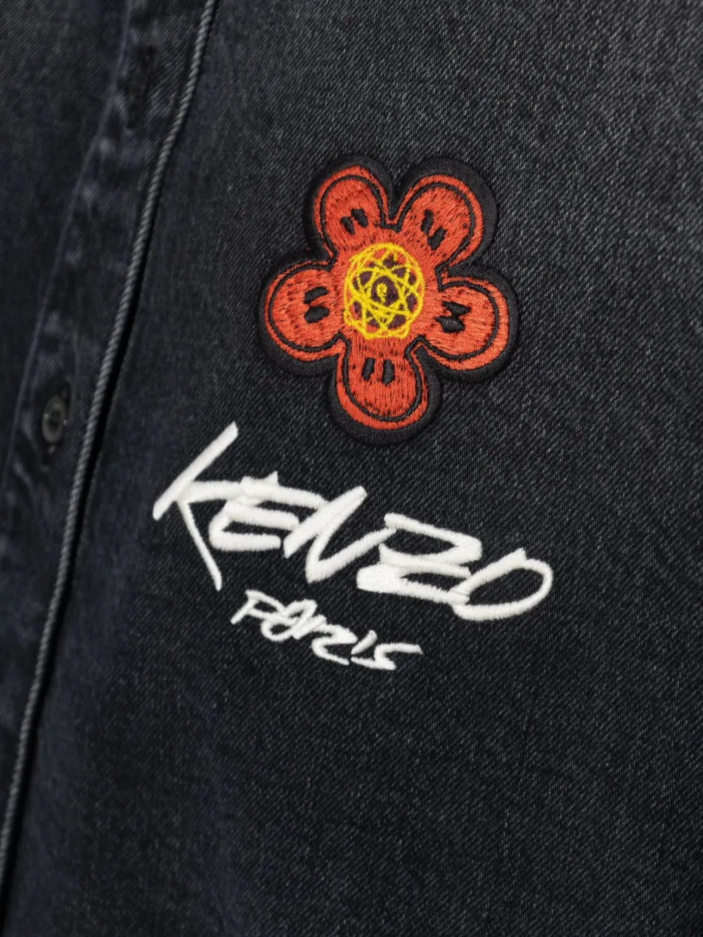 flower-embroidered denim shirt