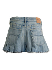 pleated denim mini skirt