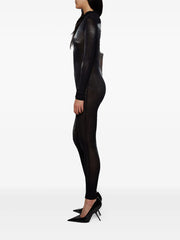 asymmetric-collar mesh jumpsuit