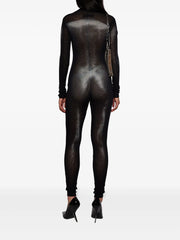 asymmetric-collar mesh jumpsuit