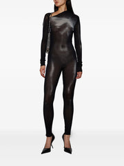 asymmetric-collar mesh jumpsuit