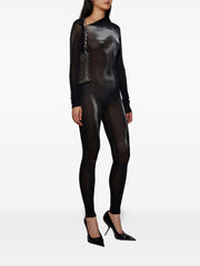 asymmetric-collar mesh jumpsuit