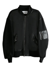 leather-paneled bomber jacket