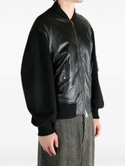 leather-paneled bomber jacket