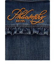 embroidered-logo denim shirt