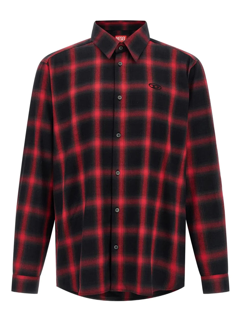 check-pattern logo-embroidered shirt