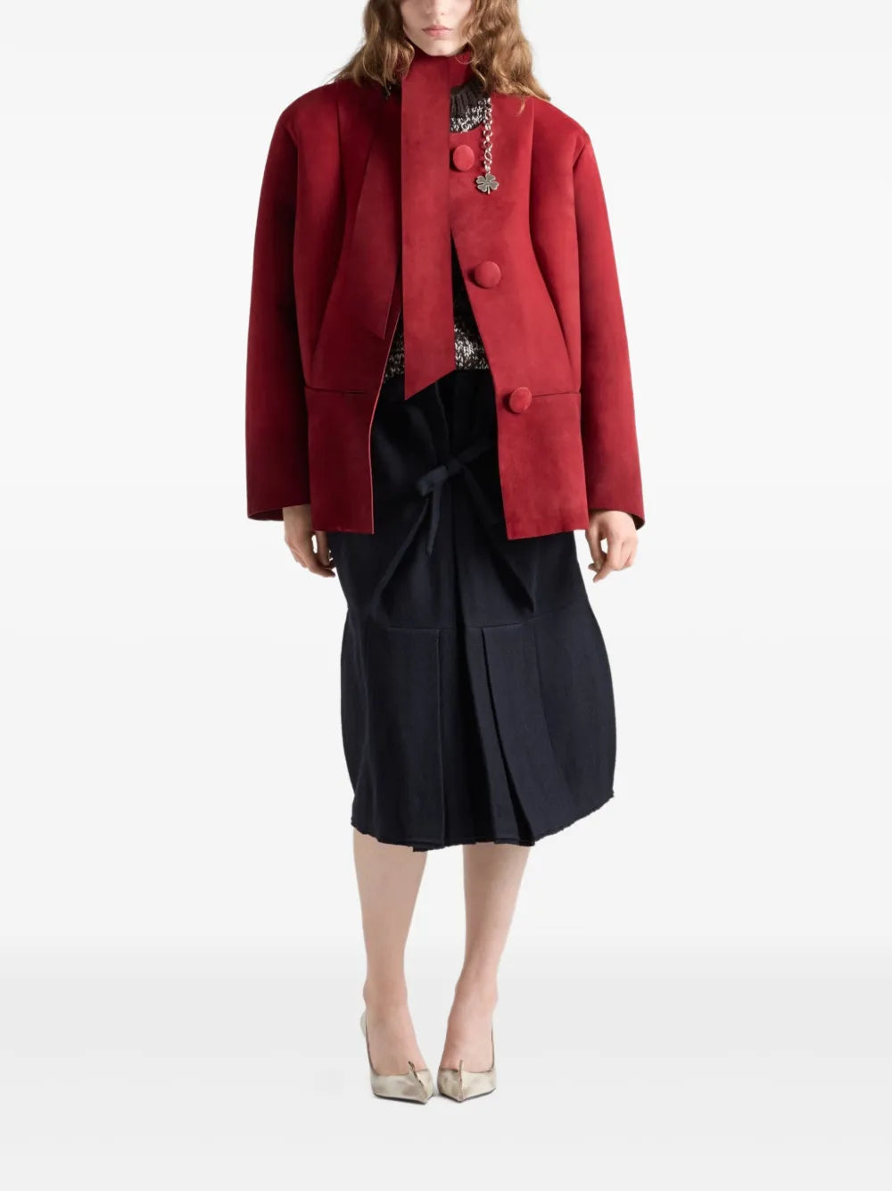 buttoned scarf bonded jacket