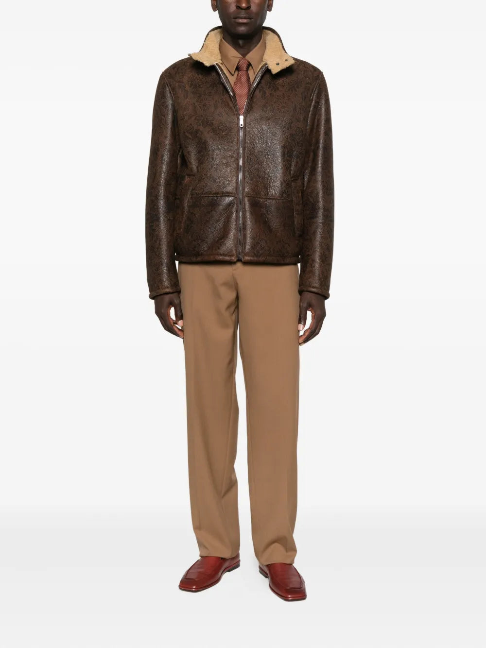 floral-pattern leather jacket