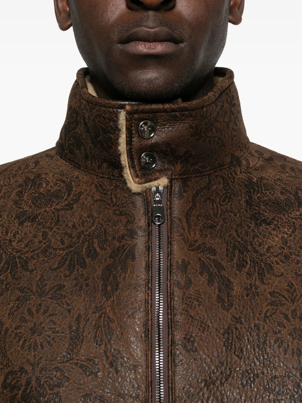floral-pattern leather jacket
