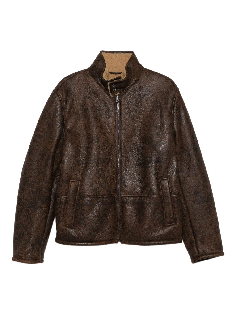 floral-pattern leather jacket