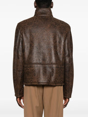 floral-pattern leather jacket