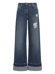 distressed cuffed cotton jeans