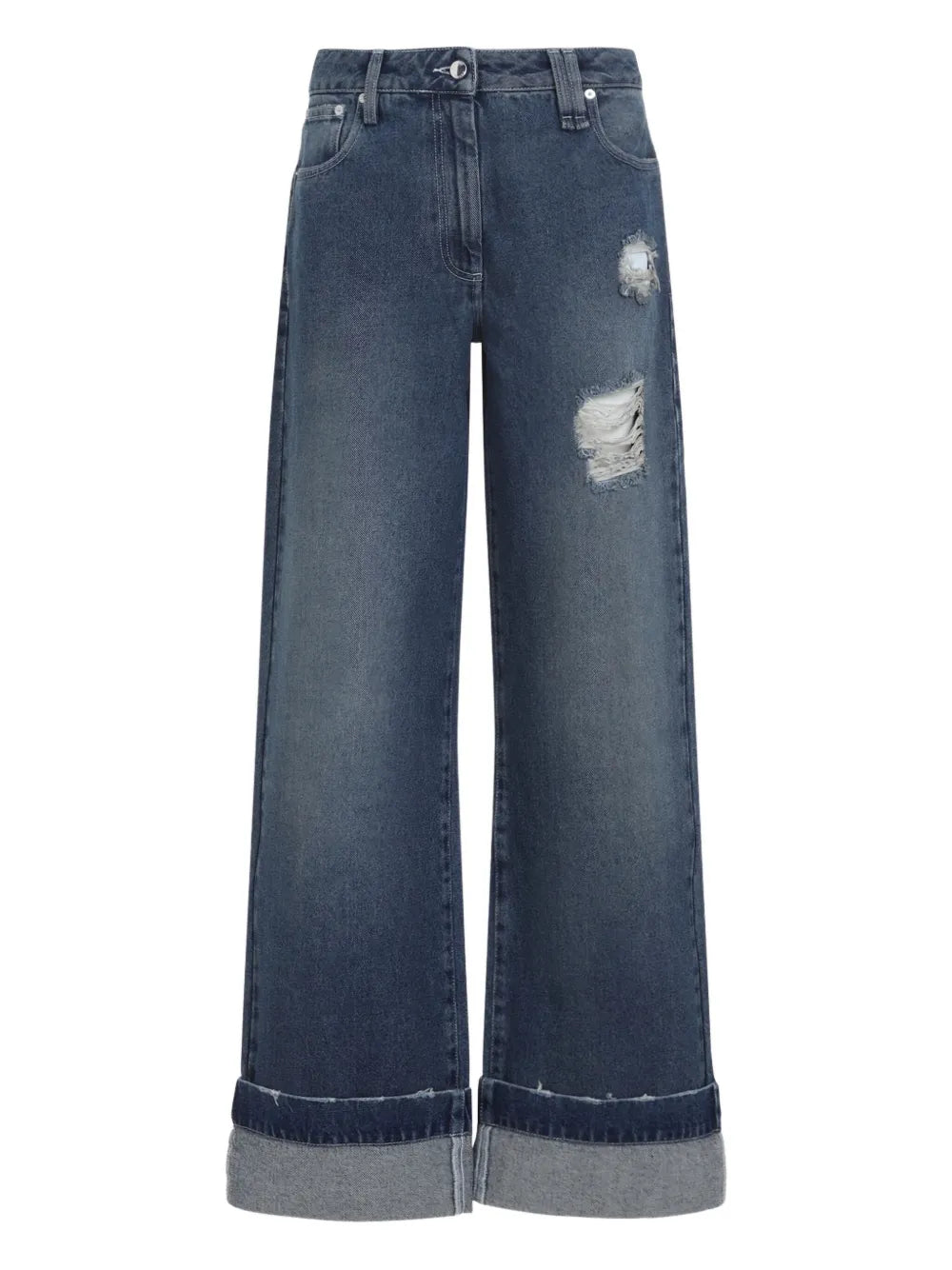distressed cuffed cotton jeans