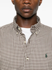 checked logo-embroidered shirt
