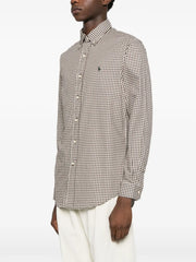 checked logo-embroidered shirt