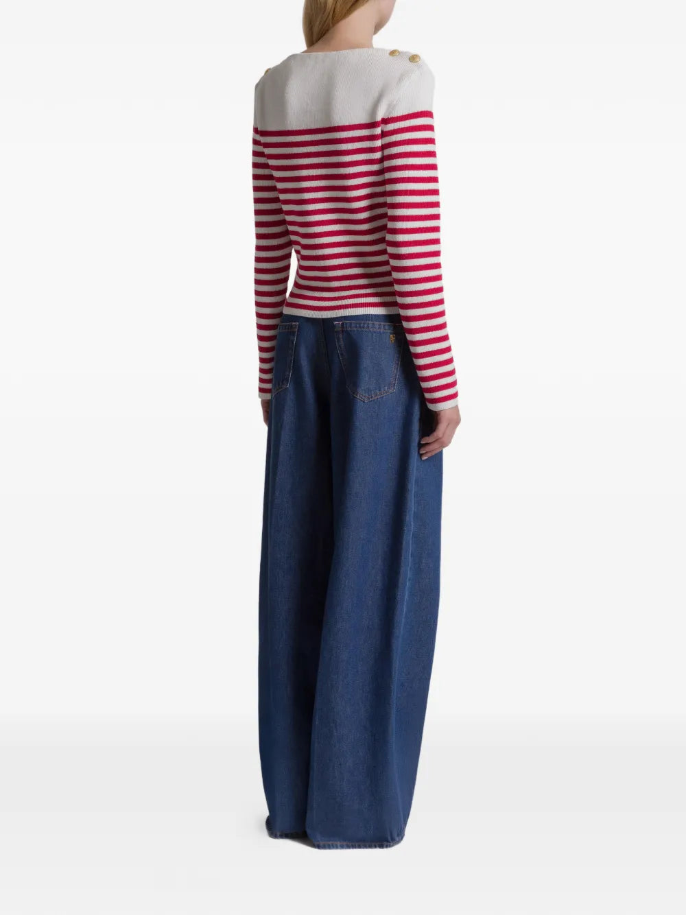 striped button knitwear