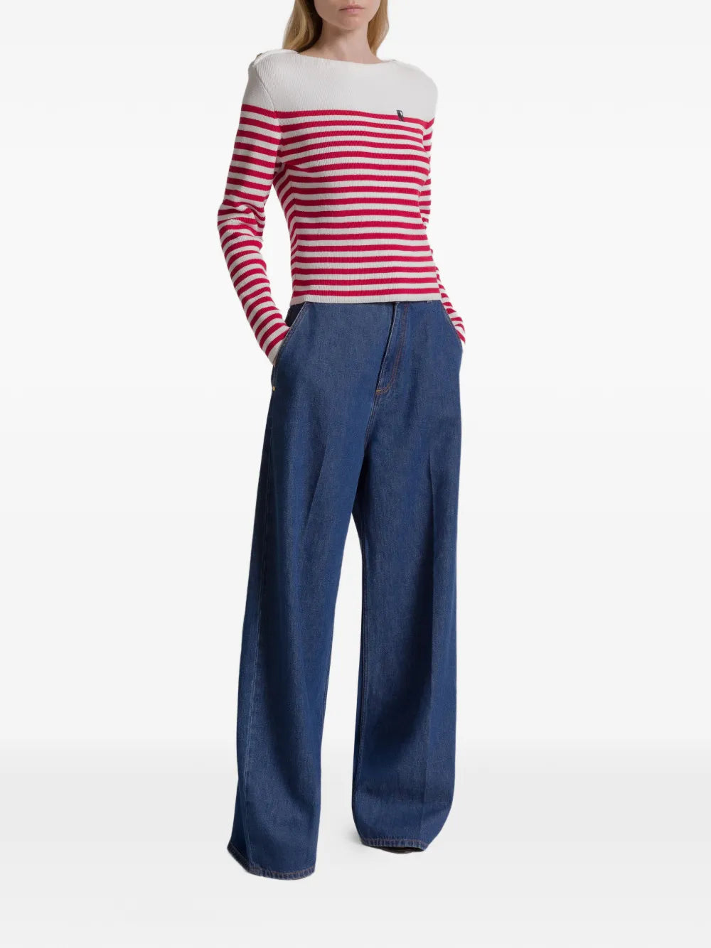 striped button knitwear