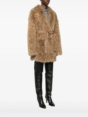 belted faux fur jacket