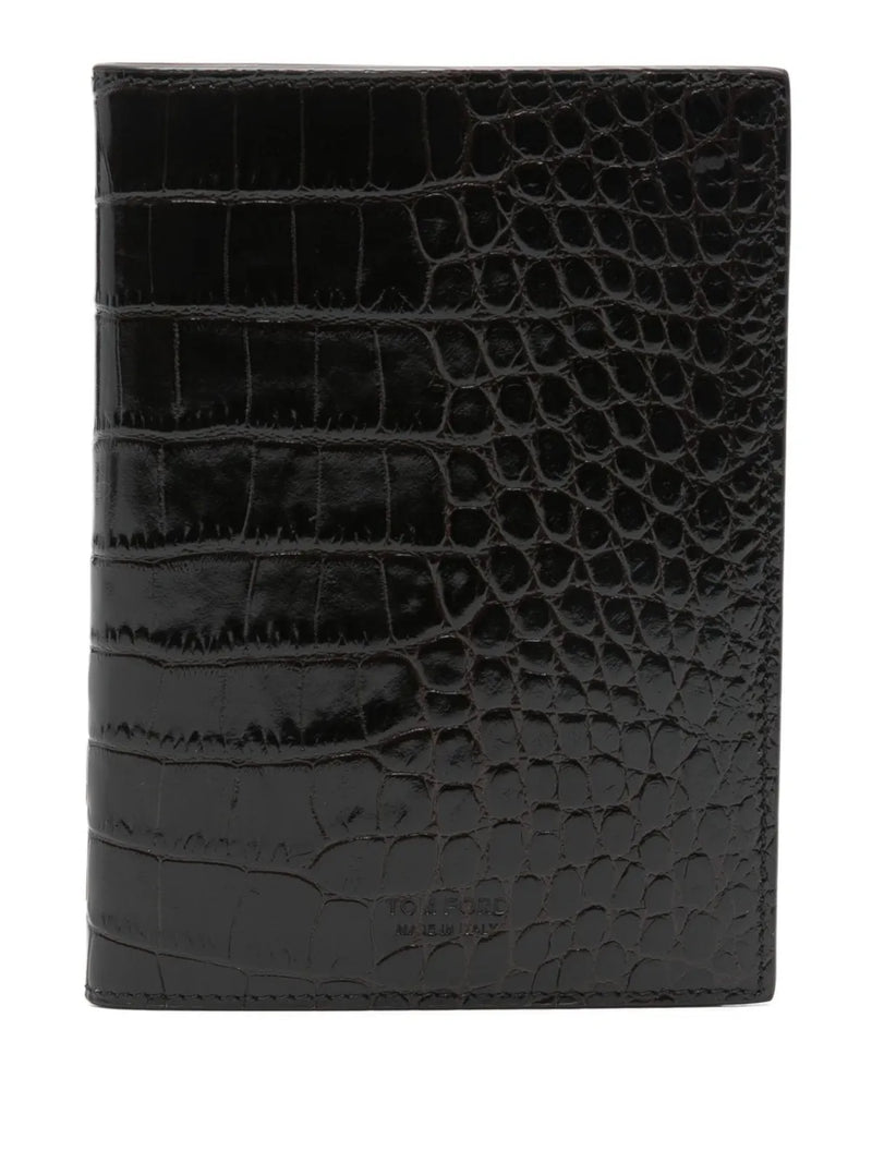 crocodile-effect leather wallet