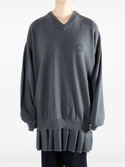 V-neck pleated dress