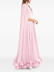 cape-pleated ruffle maxi dress