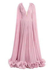 cape-pleated ruffle maxi dress