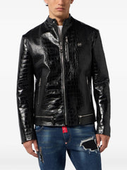 crocodile-print leather jacket